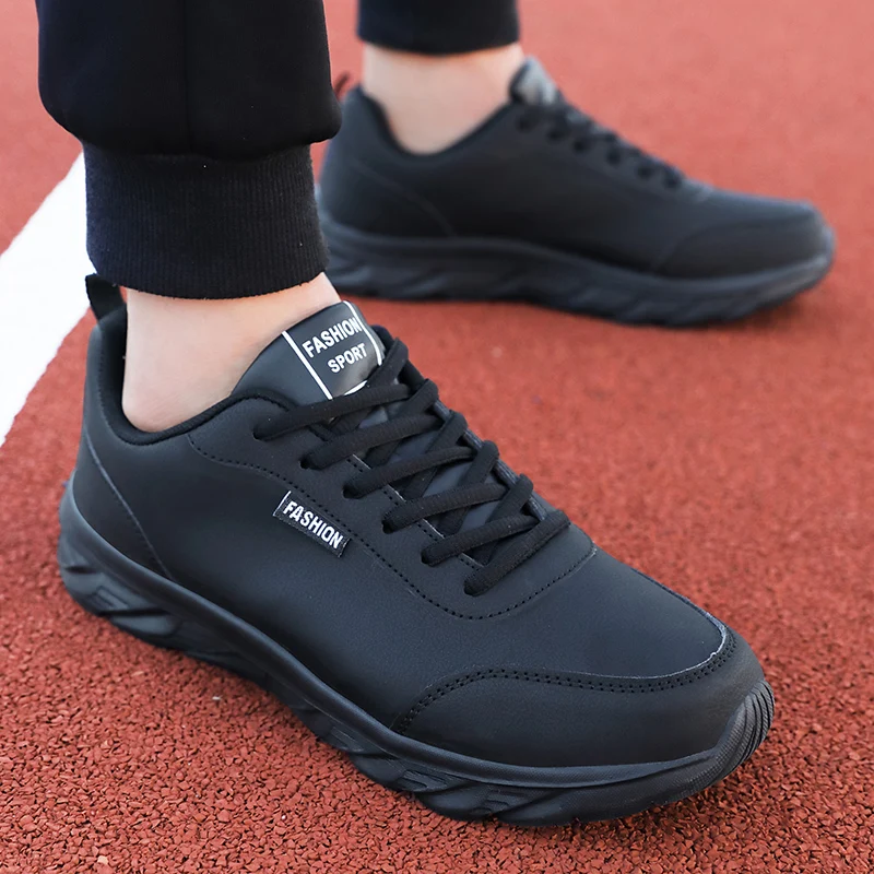 Waterproof Goretex Running Shoes - 남성용 러닝화, 블랙 PU 어퍼, 플랫
