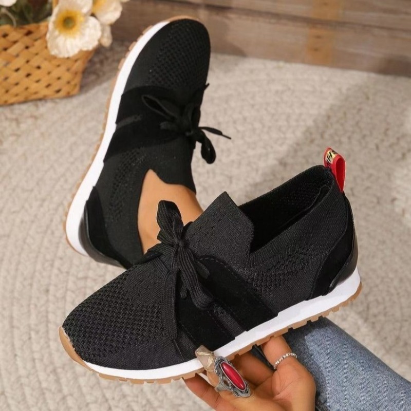 새로운 블랙 니트 통기성 여성 스니커즈 신발 새로운 플 - Knit Fabric Lace Up Sneakers 리뷰 및 가격