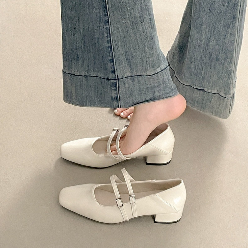 스퀘어 토 로우힐 여성용 실버 메리 제인 슈즈 패션 우 - Heels 리뷰 및 가격