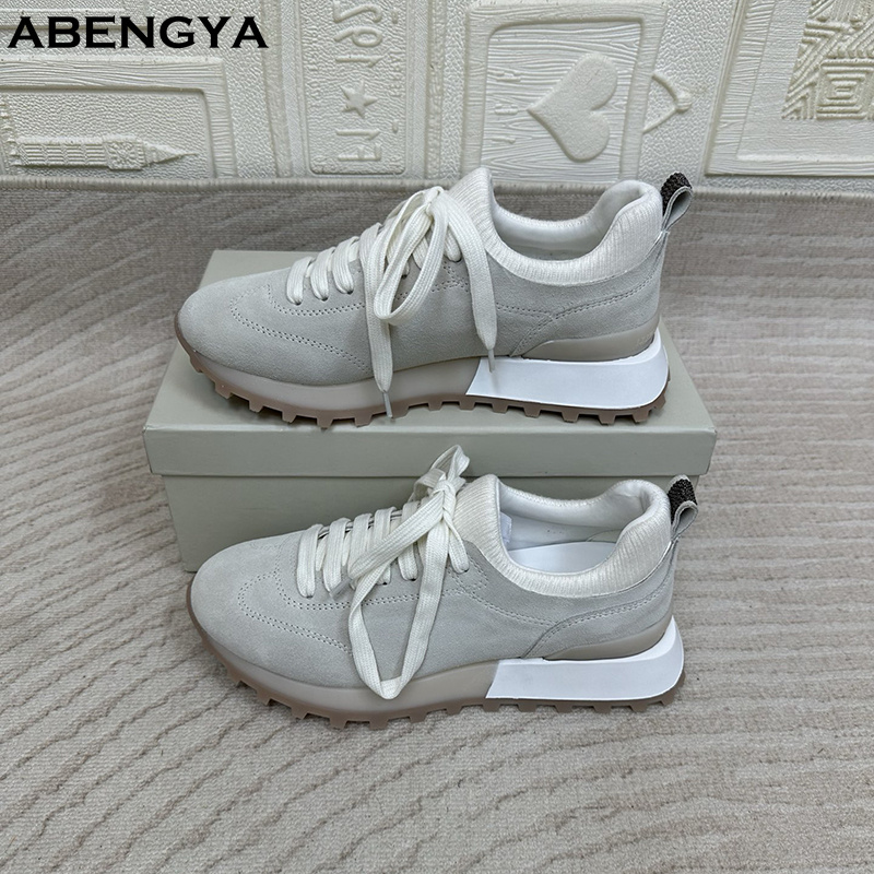 2025 화이트 니트 스웨이드 플랫 로퍼 슈즈 여성 레 - Knit Fabric Lace Up Sneakers 리뷰 및 가격